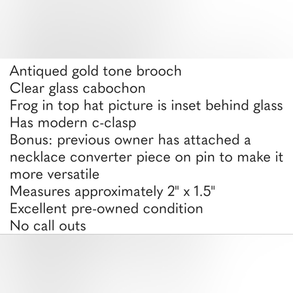 Frog in Top Hat Brooch Antiqued Gold Tone Bezel with Glass Cabochon & Inset Pic - Picture 4 of 4